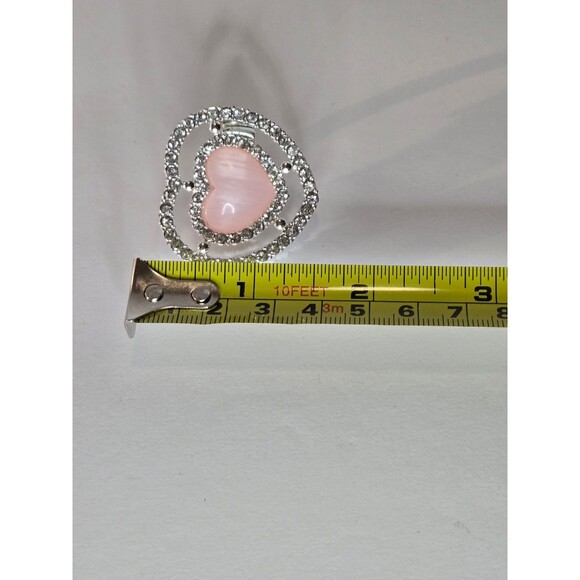 Large Stretch Ring Heart Pink with Clear Rhinestones - Picture 3 of 3